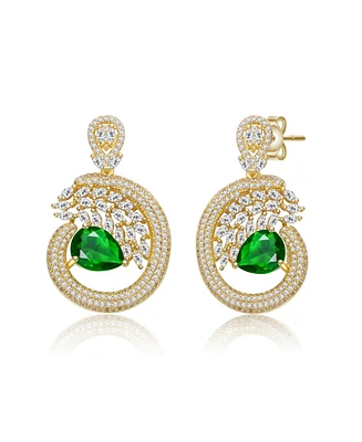 14K Gold Plated with Green Pear-Shaped Cubic Zirconia Drop Earrings