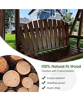 Gouun 2-Person Outdoor Wooden Porch Swing with an Adjustable Canopy