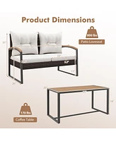 2 Pieces Patio Pe Wicker Furniture Set with Acacia Wood Table