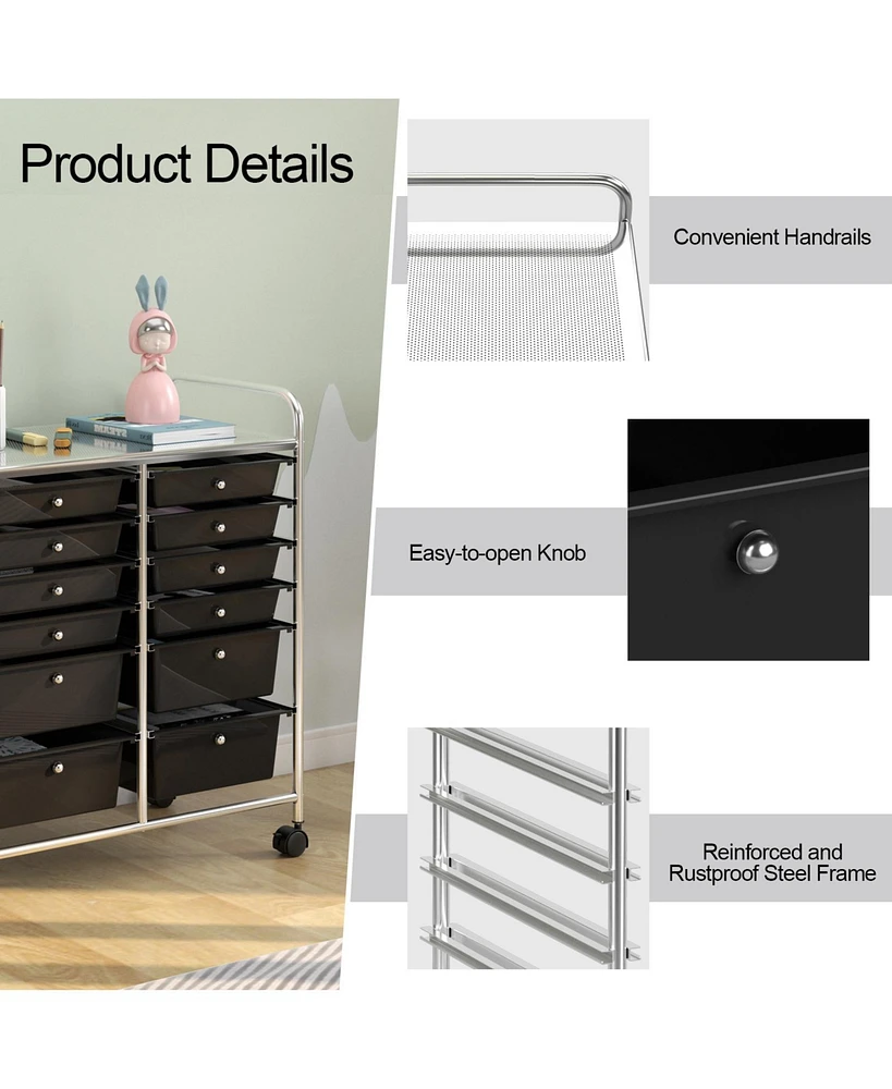 Gouun 12 Drawers Rolling Cart Storage Scrapbook Paper Organizer Bins