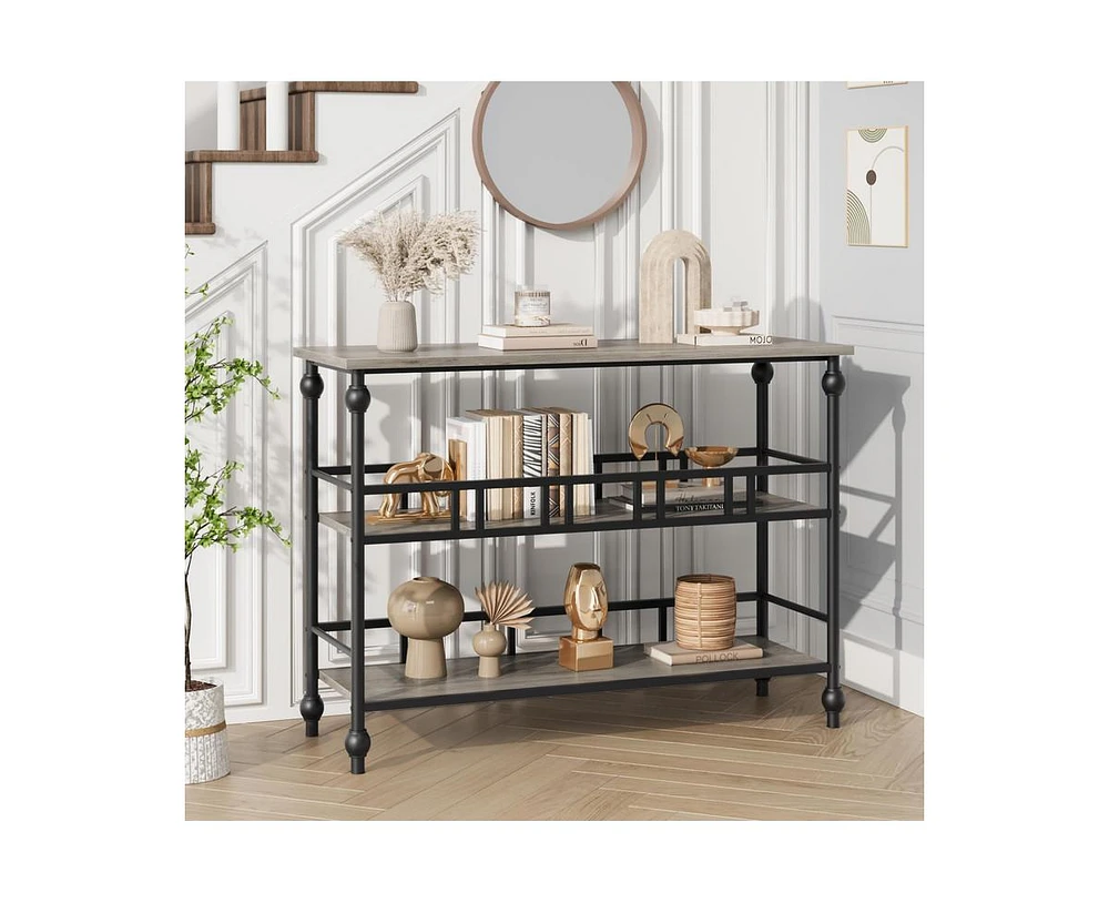 gaomon Console Table, 3-Tier Sofa Tables Narrow Entryway Table with Storage, 43" Behind Couch Table Industrial Hallway Table Home Furniture for Living
