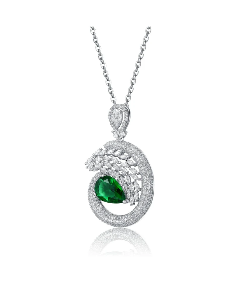 Sterling Silver Necklace with Green and Clear Pear-Shaped Charm