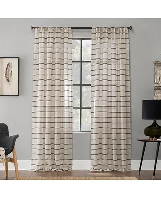 Twill Stripe Anti-Dust Linen Blend Sheer Curtain Panel