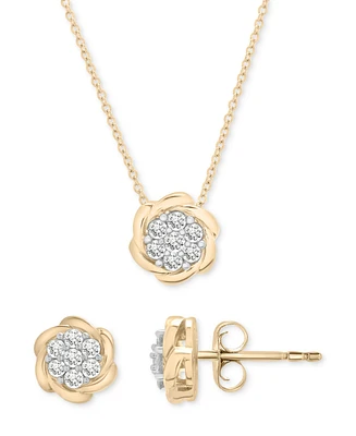 2-Pc. Set Diamond Floral Pendant Necklace & Earrings (1/2 ct. t.w.) in 14k Gold-Plated Sterling Silver, Exclusively at Macy's