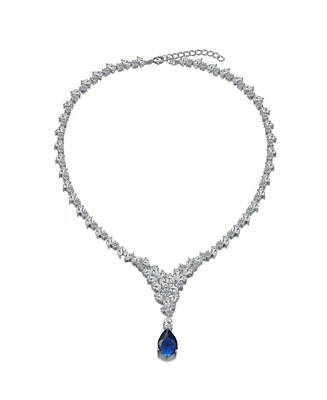 Modern White Gold Plated Cubic ZIrconia Cluster Y-Necklace