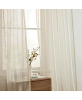 Hlc.me Lena Burlap Flax Linen Semi Sheer 3 Piece Kitchen Curtains Set, Light Filtering Transparent Window Tab Top Valance + Tiers Set (Natural Linen)