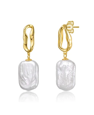 Sterling Silver 14K Gold Plated with Baroque Freshwater Pearl Drop Earrings