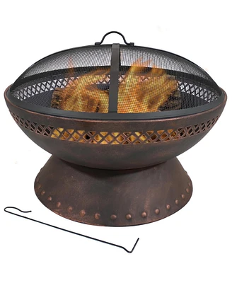 Outdoor Steel Fire Pit with Spark Screen – Chalice Design Wood-Burning Patio Heater