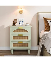 Tribesigns Nightstand Set of 2, 3-Drawer Rattan Night Stand Side Table, Accent Bedside Tables End Table for Bedroom and Small Spaces, Easy Assembly (2