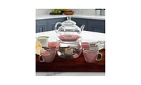 6-Piece Glass Teapot Set with Warmer and Infuser – Includes 4 Tea Cups for Elegant Tea Brewing and Serving