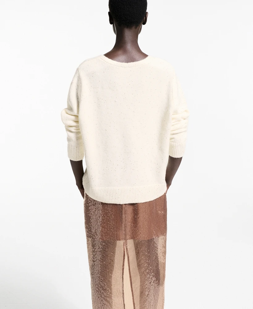Mango Women's V-Neck Sequin Sweater