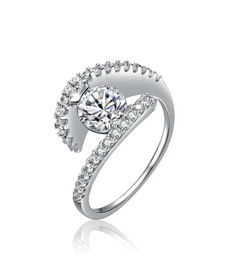 Sterling Silver Cubic Zirconia White Gold Plated Pave Bypass Ring
