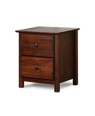 Solid Wood Nightstand with 2 Drawers – Farmhouse Style Bedroom Storage Table Rustic Finish