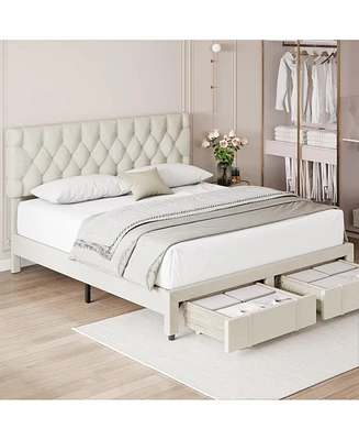Queen Size Bed Frame with 1 Storage Drawers