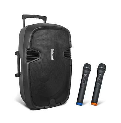 Pyle 1600 Watt, 15" Bluetooth Pa Speaker-Indoor/Outdoor Portable Sound System with (2) Uhf Wireless Microphones Rechargeable Battery, Audio Recor