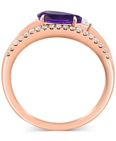Effy Collection Diamond (1/4 ct. t.w.) & Amethyst (1/2 ct. t.w.) Multi Row Ring in 14k Rose Gold