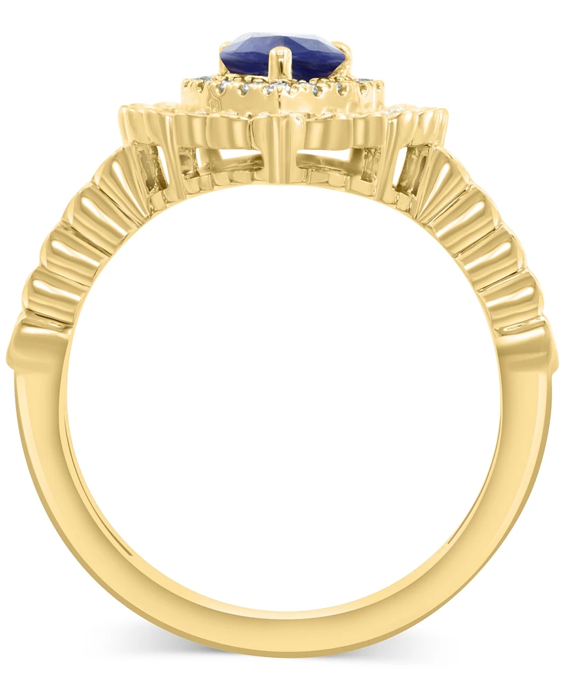 Effy Collection Diamond (1/4 ct. t.w.) & Sapphire (5/8 ct. t.w.) Pear Shaped Ring in 14k Two Tone Gold