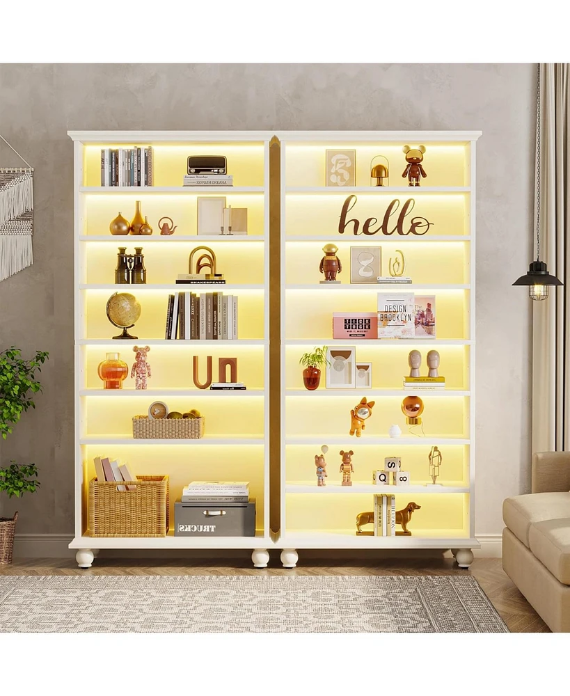 Tribesigns 2 Set 9-Tier Tall Bookcase with Led Lighting, 69" Modern Freestanding Bookshelf Solid Wood Legs, Wooden Open Display Shelf Organizer f