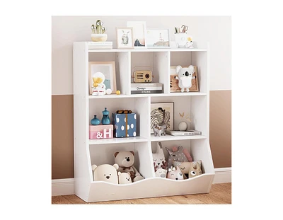 Toy Storage Cabinet, Three-Tier Kids Bookshelf and Bookcase for Storage Books and Toys, Multi Shelf with Cubby Organizer for Bedroom and Playroom