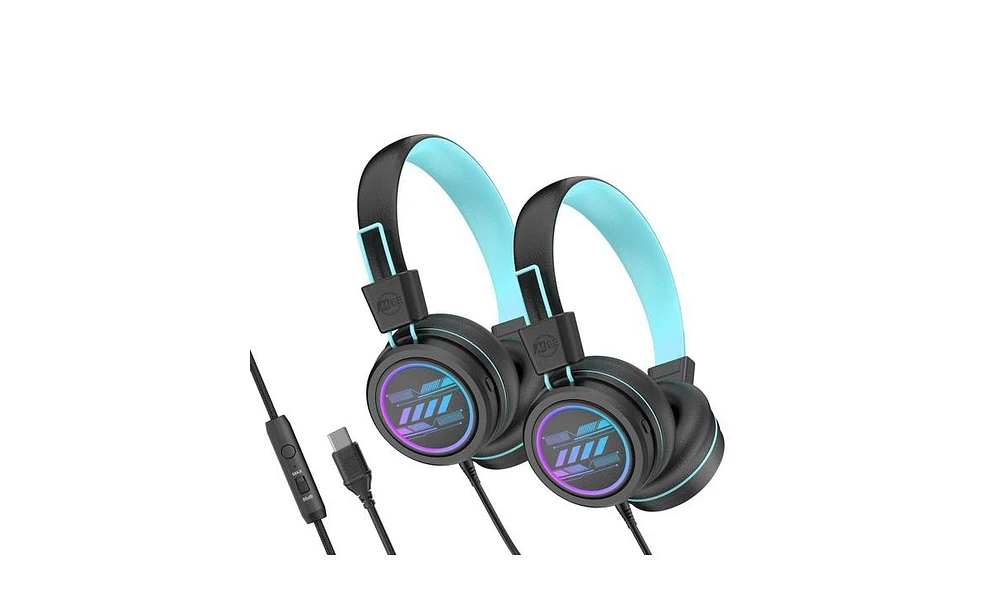 Mee audio KidJamz KJ55 Safe Listening Usb-c Headphones for Kids w/ Led Lights (2 Pack)