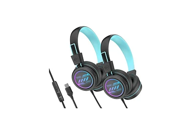 Mee audio KidJamz KJ55 Safe Listening Usb-c Headphones for Kids w/ Led Lights (2 Pack)