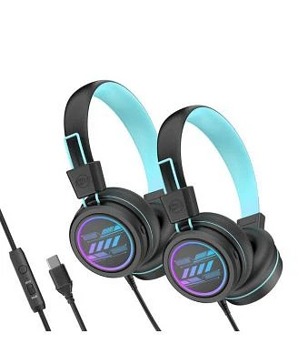 Mee Audio Kidjamz Kj55 Safe Listening Usb C Headphones For Kids W Led Lights 2 Pack