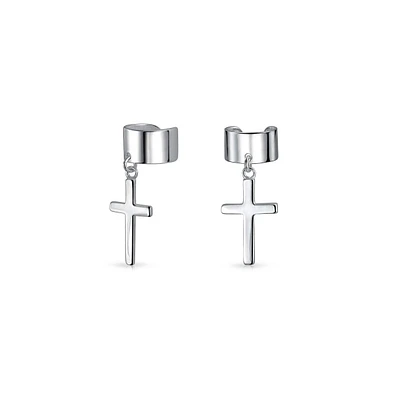Bling Jewelry Sterling Silver Ear Cuff Cartilage Cross Earrings