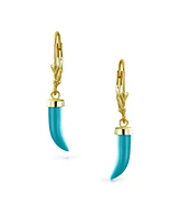 Bling Jewelry Italian Cornicello Chili Pepper Dangle Synthetic Turquoise Earrings Gold Plated Silver