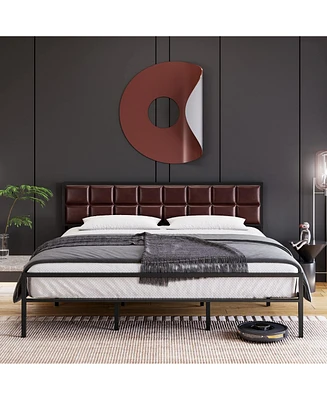 gaomon Platform Bed Frame with Faux Leather Headboard Metal Slat Support Bed Frame
