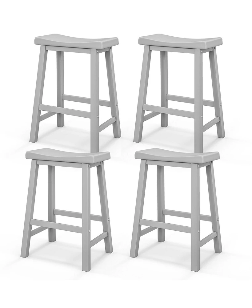Gymax Set of 4 Saddle Bar Stools Counter Height Dining Chairs w/ Wooden Legs