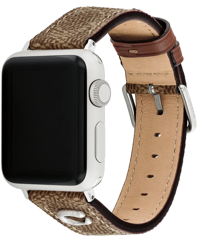Coach Women's Tan Coach Signature Canvas Leather Strap Band for Apple Watch 38mm, 40mm, 41mm