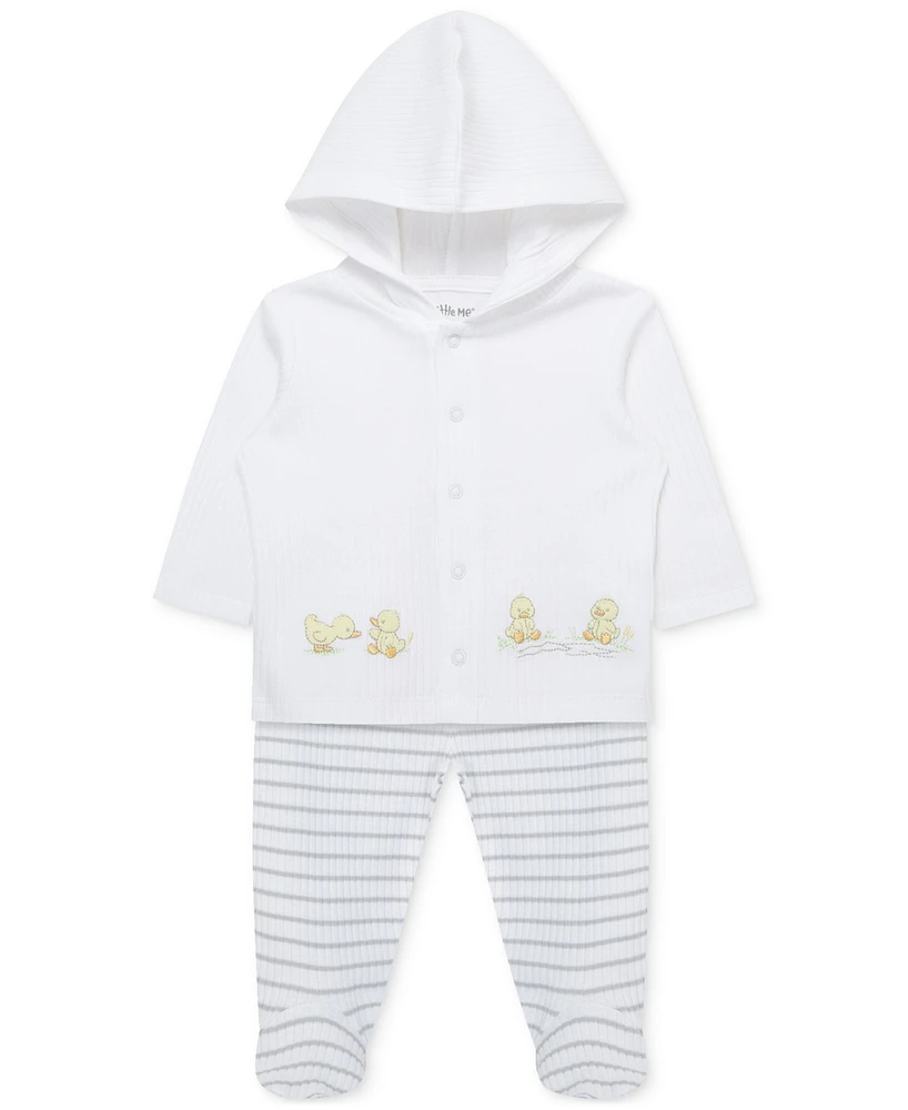Little Me Baby Ducks Cotton Cardigan & Footed Pants, 2 Piece Set