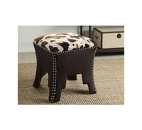 Baxton Studio Sally Modern and Contemporary Cow-print Patterned Fabric Brown Faux Leather Upholstered Accent Stool with Nail heads