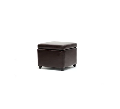 Baxton Studio Dark Brown Full Leather Small Storage Cube Ottoman