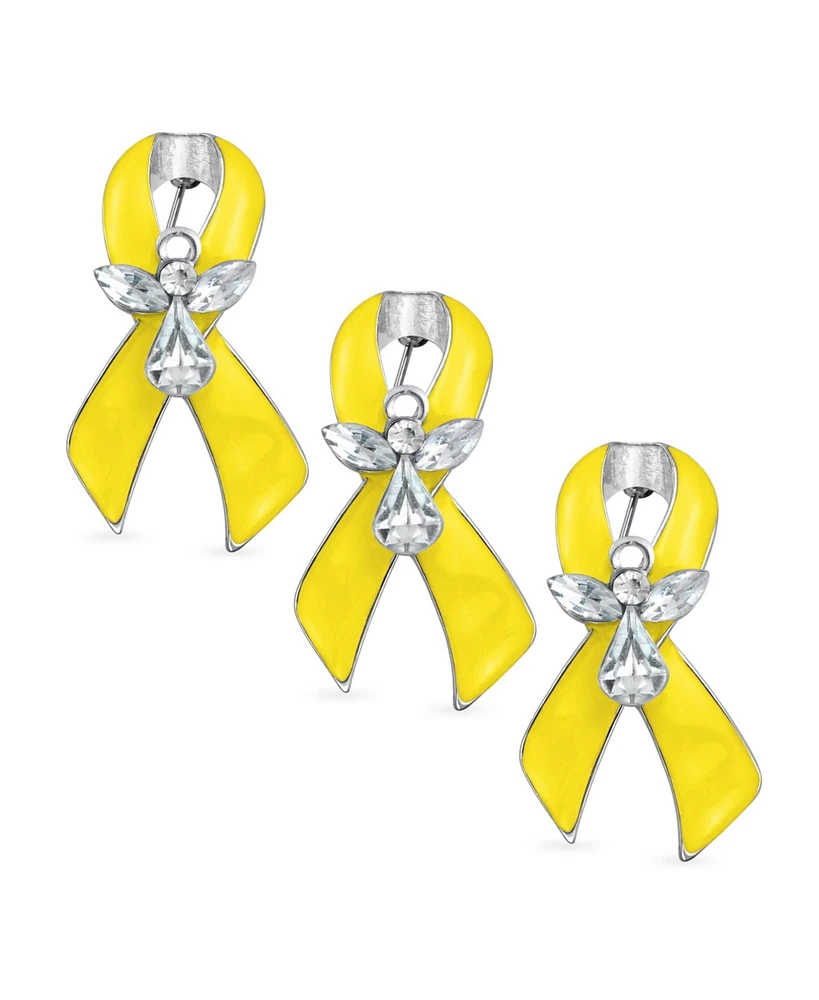Bling Jewelry Set of 3 Ribbon Brooch Pin for Awareness Support Peace Cancer Survivor