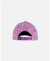 Deux par Deux Girl Printed Cap Old Mauve And Multicolored Butterflies - Toddler|Child