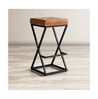 Jofran Brooks Distressed Modern Leather Backless Stool
