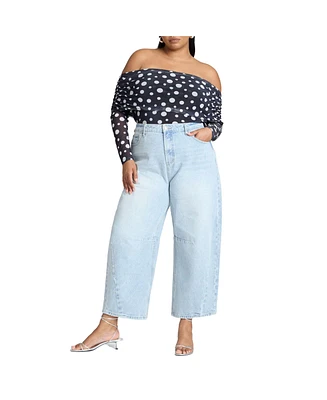 Eloquii Women's Dart Detail Barrel Leg Jean