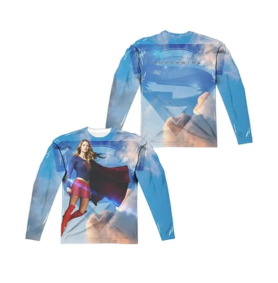 Supergirl Mens Up The Sky (Front/Back Print) Long Sleeve Adult Poly Crew Tee / T-Shirt