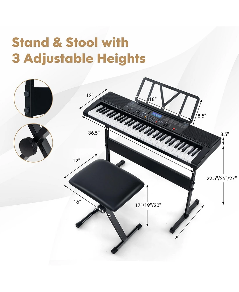 Gymax 61-Key Portable Electronic Keyboard Piano w/ Stand & Stool Complete Digital Piano Set