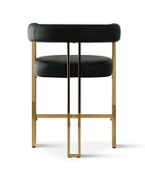 Set of 3 Faux Leather Counter Stools–Curved Armrests, Gold Legs, Modern Design for Kitchen & Bar-Maison Boucle