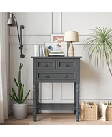 Gouun Narrow Console Table with 3 Storage Drawers and Open Bottom Shelf