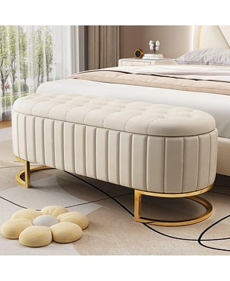 Elegant Velvet Upholstered Storage Ottoman Bench with Sturdy Metal Legs for Bedroom or Living Room-The Pop Home