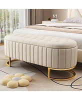 Elegant Velvet Upholstered Storage Ottoman Bench with Sturdy Metal Legs for Bedroom or Living Room-The Pop Home