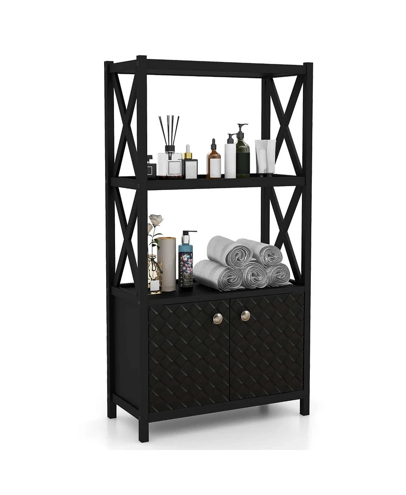 Bathroom Storage Cabinet with Open Shelves & Double Doors Modern Organizer