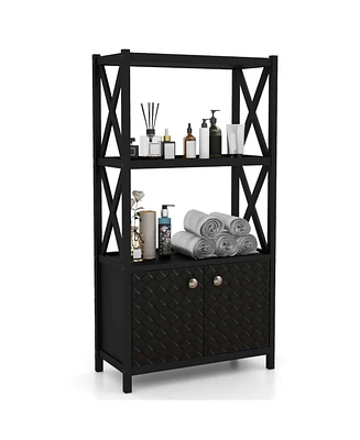 Bathroom Storage Cabinet with Open Shelves & Double Doors Modern Organizer