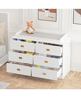 gaomon Dresser for Bedroom with 6 Drawers, Changing Table Dresser with Changing Table Top, Nursery Dresser Diaper Changing Station for Baby with Power