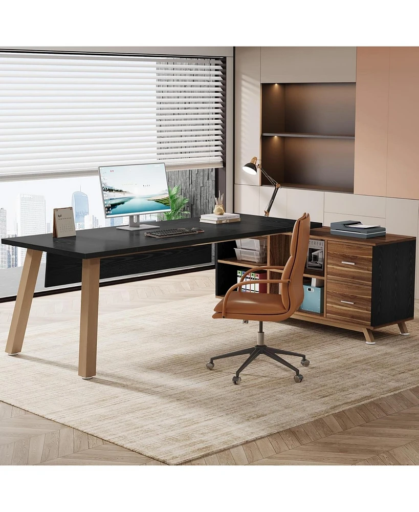 Tribesigns 71-Inch Executive Desk, L-Shaped Desk with 55-Inch Cabinet, Large Office Storage Shelves, Modern Computer for Home