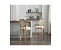 Solid Wood Bar Stools Set of 2, French Country Style Bar Chairs with Upholstered Cushions and Backrest-The Pop Home