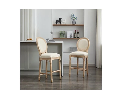 Solid Wood Bar Stools Set of 2, French Country Style Bar Chairs with Upholstered Cushions and Backrest-The Pop Home